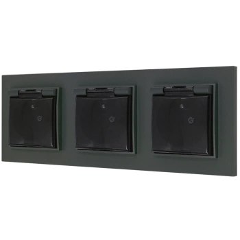 Trzy gniazda hermetyczne z ramką prostą seria MINI kolor grafitowy mat