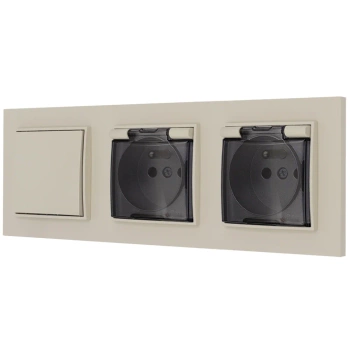 Włącznik pojedynczy i dwa gniazda hermetyczne z ramką prostą seria MINI kolor taupe