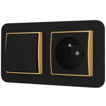 Włącznik pojedynczy z gniazdem pojedynczym z ramką zaokrągloną seria MINI kolor czarny złoty