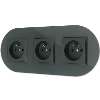 Trzy gniazda pojedyncze z ramką okrągłą efekt szkła seria ICON kolor grafitowy mat