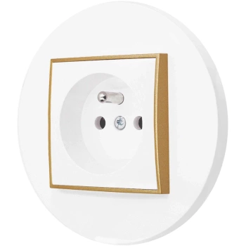 Gniazdo pojedyncze z ramką okrągłą seria MINI kolor biały mat/złoty