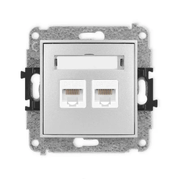 Mechanizm gniazda komputerowego podwójnego 2xRJ45, kat. 5e, 8-stykowy Karlik seria MINI 7MGK-2 kolor srebrny metalik