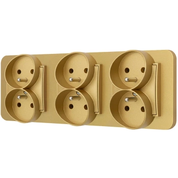 Trzy gniazda podwójne z ramką zaokrągloną seria MINI kolor złoty