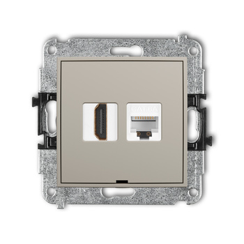 Mechanizm gniazda pojedynczego HDMI 2.1, 8K + gniazda komp. poj. 1xRJ45, kat. 6A, 8-stykowy, bez pola opisowego Karlik seria ICON 60IGHKBO-86A kolor taupe