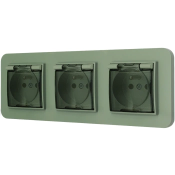 Trzy gniazda hermetyczne z ramką zaokrągloną seria MINI kolor szałwiowy