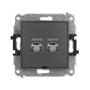 Mechanizm gniazda komputerowego podwójnego 2xRJ45, kat. 6, ekranowany, 8-stykowy, bez pola opisowego Karlik seria ICON 28IGKBO-6 kolor grafitowy mat