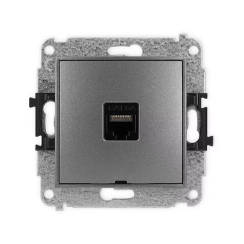 Mechanizm gniazda komputerowego pojedynczego 1xRJ45, kat. 6A, 8-stykowy, bez pola opisowego Karlik seria MINI 11MGKBO-7 kolor grafitowy