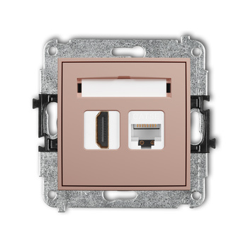 Mechanizm gniazda pojedynczego HDMI 2.0, 4K + gniazda komp. poj. 1xRJ45, kat. 5e, 8-stykowy Karlik seria MINI 62MGHK-45e kolor łososiowy