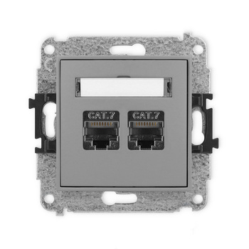 Mechanizm gniazda komputerowego podwójnego 2xRJ45, kat. 7, ekranowany, 8-stykowy Karlik seria ICON 27IGK-10 kolor szary mat