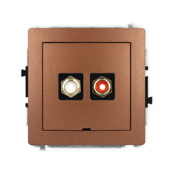 Mechanizm gniazda podwójnego RCA, bez pola opisowego typu cinch - biały i czerwony, pozłacany Karlik seria DECO 9DGRCABO-2 kolor brązowy metalik