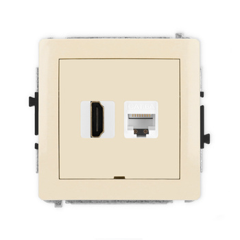 Mechanizm gniazda pojedynczego HDMI 2.0, 4K + gniazda komp. poj. 1xRJ45, kat. 6A, 8-stykowy, bez pola opisowego Karlik seria DECO 1DGHKBO-46A kolor beżowy