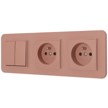 Włącznik podwójny i dwa gniazda pojedyncze z ramką zaokrągloną seria MINI kolor łososiowy