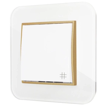 Włącznik krzyżowy z ramką zaokrągloną efekt szkła seria ICON kolor biały/złoty