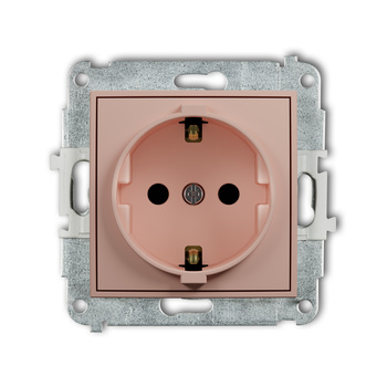 Mechanizm gniazda pojedynczego z uziemieniem SCHUKO 2P+Z z przesłonami torów Karlik seria MINI 62MGP-1sp kolor łososiowy