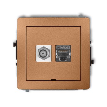 Mechanizm gniazda antenowego poj. typu F SAT + gniazda komp. poj. 1xRJ45, kat. 6 ekranowany, 8-stykowy, bez pola opisowego Karlik seria DECO 8DGFKBO-5 kolor złoty metalik