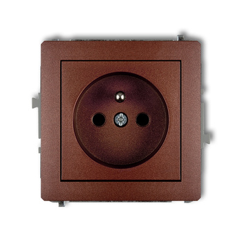 Mechanizm gniazda pojedynczego z uziemieniem 2P+Z z przesłonami torów Karlik seria DECO 9DGP-1zp kolor brązowy metalik