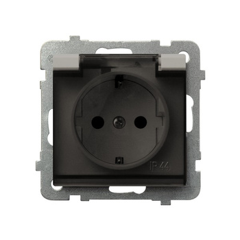 Gniazdo bryzgoszczelne z uziemieniem schuko IP-44 wieczko przezroczyste seria SONATA kolor Kaszmir symbol GPH-1RS/m/82/d