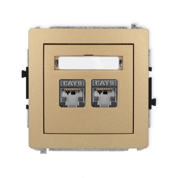 Mechanizm gniazda komputerowego podwójnego 2xRJ45, kat. 6, ekranowany, 8-stykowy Karlik seria DECO 8DGK-6 kolor złoty metalik