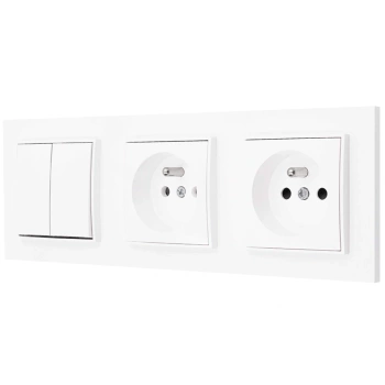 Włącznik podwójny i dwa gniazda pojedyncze z ramką prostą seria MINI kolor biały mat