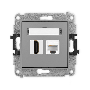 Mechanizm gniazda pojedynczego HDMI 2.1, 8K + gniazda komp. poj. 1xRJ45, kat. 6A, 8-stykowy Karlik seria ICON 27IGHK-86A kolor szary mat