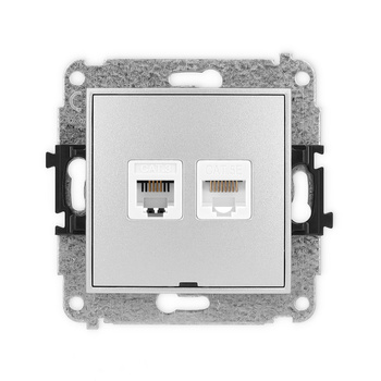 Mechanizm gniazda telefonicznego pojedynczego 1xRJ11 + komputerowego pojedynczego 1xRJ45, kat. 5e, 8-stykowy, beznarzędziowe, bez pola opisowego Karlik seria ICON 7IGTKBO kolor srebrny metalik