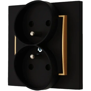 Gniazdo podwójne z ramką  karlik mini kolor czarny mat/złoty