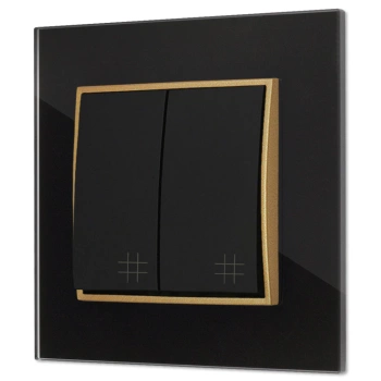 Włącznik krzyżowy podwójny z ramką kwadratową efekt szkła seria ICON kolor czarny/złoty