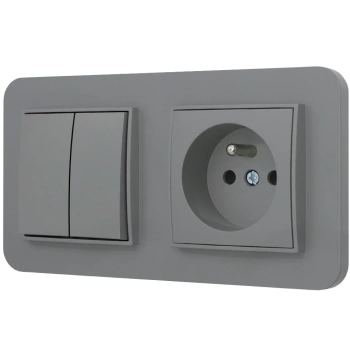 Włącznik podwójny z gniazdem pojedynczym z ramką zaokrągloną seria MINI kolor szary mat