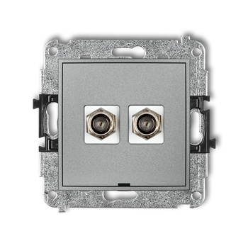 Mechanizm gniazda antenowego podwójnego typu F SAT niklowany, bez pola opisowego Karlik seria MINI 7MGFBO-2 kolor srebrny metalik