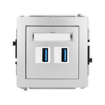 Mechanizm gniazda podwójnego 2xUSB A-A 3.0 Karlik seria DECO 7DGUSB-6 kolor srebrny metalik
