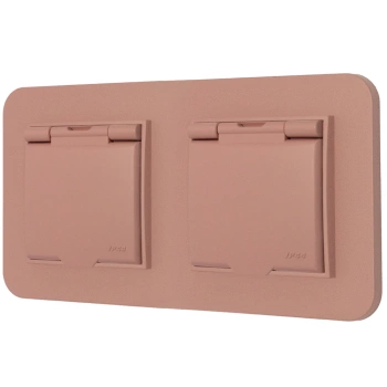 Dwa gniazda hermetyczne do łazienki z ramką zaokrągloną seria MINI kolor łososiowy