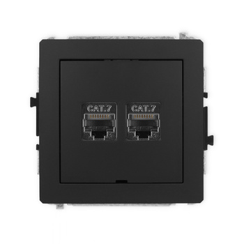 Mechanizm gniazda komputerowego podwójnego 2xRJ45, kat. 7, ekranowany, 8-stykowy, bez pola opisowego Karlik seria DECO 12DGKBO-10 kolor czarny mat