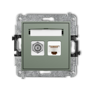 Mechanizm gniazda antenowego poj. typu F SAT + gniazda komp. poj. 1xRJ45, kat. 5e, 8-stykowy Karlik seria ICON 61IGFK-1 kolor szałwiowy