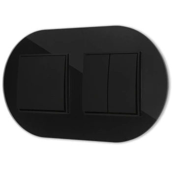 Dwa włączniki pojedynczy i podwójny z ramką okrągłą efekt szkła seria ICON kolor czarny