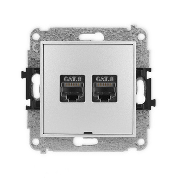 Mechanizm gniazda komputerowego podwójnego 2xRJ45, kat. 8, ekranowany, 8-stykowy, bez pola opisowego Karlik seria ICON 7IGKBO-12 kolor srebrny metalik