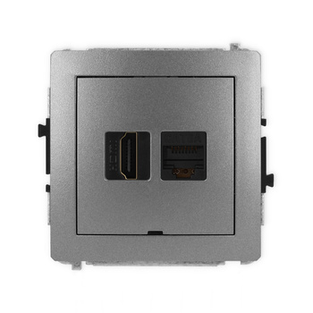 Mechanizm gniazda pojedynczego HDMI 2.1, 8K + gniazda komp. poj. 1xRJ45, kat. 6A, 8-stykowy, bez pola opisowego Karlik seria DECO 11DGHKBO-86A kolor grafitowy