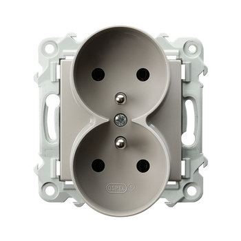 Gniazdo podwójne z uziemieniem moduł bez ramki seria SZAFIR kolor Kaszmirowy beż symbol GP-2ZRZ/m/83