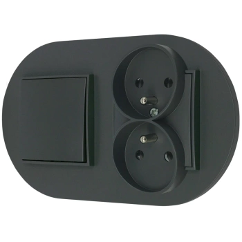 Włącznik pojedynczy z gniazdem podwójnym z ramką okrągłą seria MINI kolor grafitowy mat