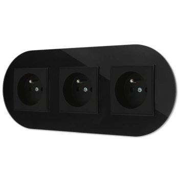 Trzy gniazda pojedyncze z ramką okrągłą efekt szkła seria ICON kolor czarny