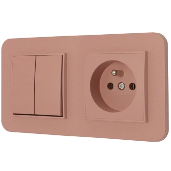 Włącznik podwójny z gniazdem pojedynczym z ramką zaokrągloną seria MINI kolor łososiowy