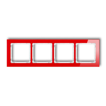Ramka uniwersalna poczwórna - efekt szkła ramka: czerwona; spód: biały Karlik seria DECO 17-0-DRS-4 kolor czerwony