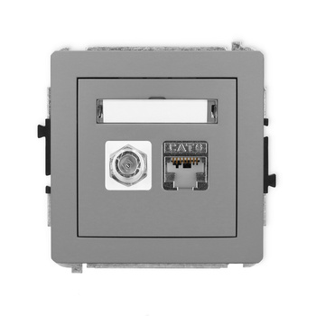 Mechanizm gniazda antenowego poj. typu F SAT + gniazda komp. poj. 1xRJ45, kat. 6 ekranowany, 8-stykowy Karlik seria DECO 27DGFK-5 kolor szary mat