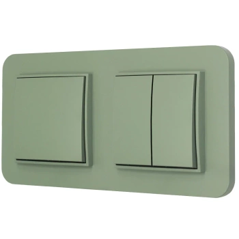 Dwa włączniki pojedynczy i podwójny z ramką zaokrągloną seria MINI kolor szałwiowy