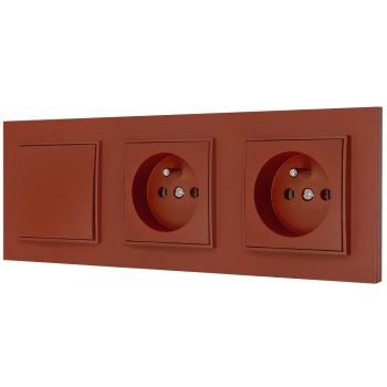 Włącznik pojedynczy i dwa gniazda pojedyncze z ramką kwadratową seria MINI kolor terakota