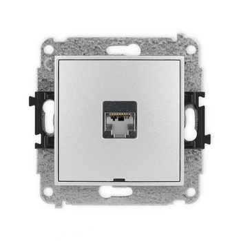 Mechanizm gniazda komputerowego pojedynczego 1xRJ45, kat. 5e, ekranowany, 8-stykowy, bez pola opisowego Karlik seria ICON 7IGKBO-1e kolor srebrny metalik