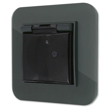 Gniazdo hermetyczne z ramką zaokrągloną efekt szkła seria ICON kolor grafitowy mat