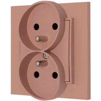 Gniazdo podwójne z ramką kwadratową seria MINI kolor łososiowy