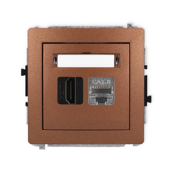 Mechanizm gniazda pojedynczego HDMI 2.1, 8K + gniazda komp. poj. 1xRJ45, kat. 8, ekranowany, 8-stykowy Karlik seria DECO 9DGHK-88 kolor brązowy metalik
