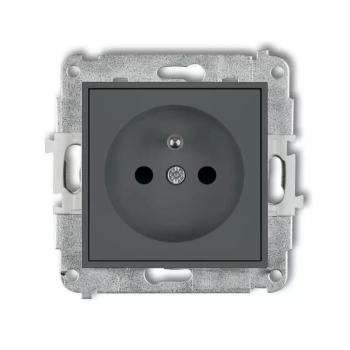 Mechanizm gniazda pojedynczego z uziemieniem 2P+Z z przesłonami torów Karlik seria ICON 28IGP-1zp kolor grafitowy mat