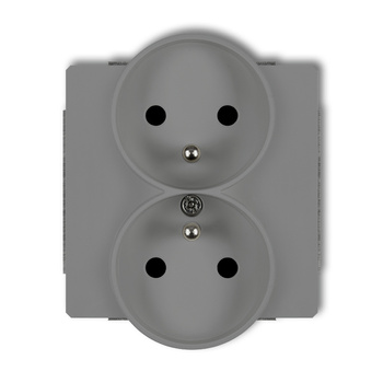 Mechanizm gniazda podwójnego do ramki z uziemieniem 2x2P+Z z przesłonami torów Karlik seria DECO 27DGPR-2zp kolor szary mat
